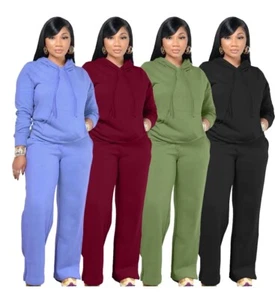 Women Ladies 2Pcs Tracksuit Hoodie Winter Casual Lounge ActiveWear Sweatshirt - Picture 1 of 9