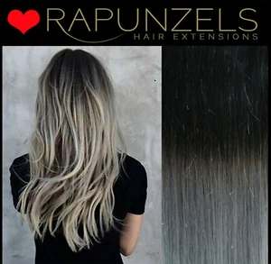 Black to Grey Silver ombre weaving hair weft long lasting wefted root fade REMY - Picture 1 of 6