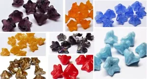 9 (mm) FLOWER TRUMPET BELL CZECH GLASS BEADS - VARIOUS COLOURS - PACKS OF 30 - Picture 1 of 25