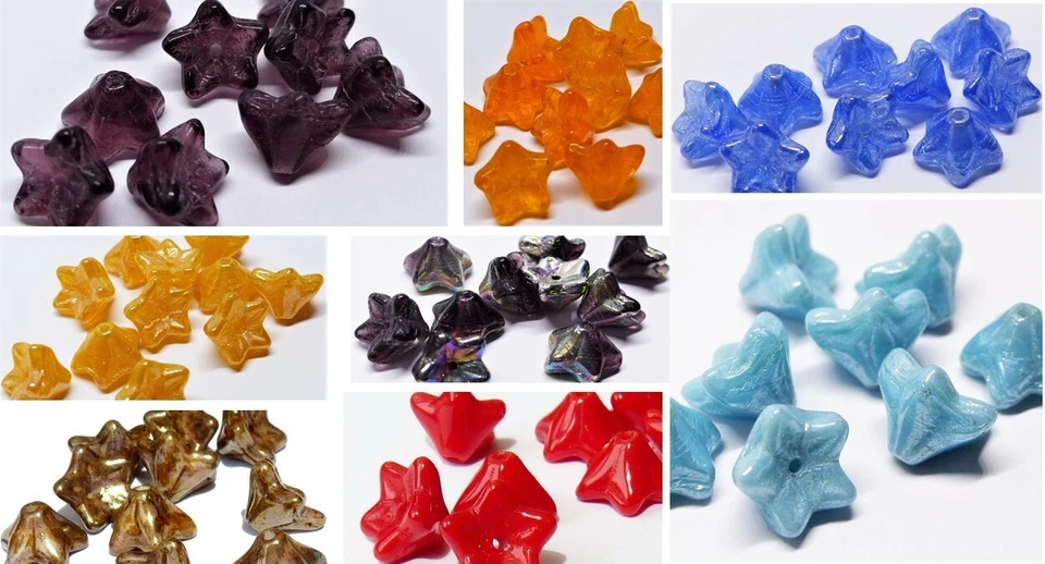 9 (mm) FLOWER TRUMPET BELL CZECH GLASS BEADS - VARIOUS COLOURS - PACKS OF 30 - Image 1 of 1