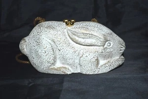 RARE Vintage TIMMY WOODS Beverly Hills Hand Carved Wood Bunny Mini Purse  - Picture 1 of 11