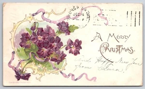 Postcard Antique Flowers RIbbons Violets A Merry Christmas Greeting #984 - Picture 1 of 2