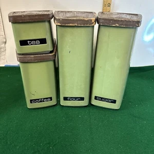 Lincoln Beautyware Metal Kitchen Canister Set Avocado Green MCM Vintage - Picture 1 of 13