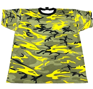 Vintage Camo Shirt Men XXL Yellow Black Tee 90s USA Army Military Skate Y2K B94 - Picture 1 of 9