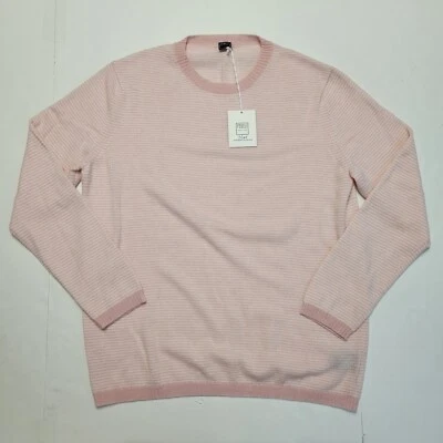 Suéter Fedeli Para Hombre 100% Cachemira Cuello Redondo Talla 58 EE. UU. 2XL Rosa Claro Rayas  Foto 1 de 4