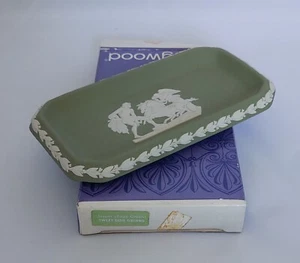 Wedgwood Green Jasperware Oblong Sweet Dish, excellent condition in original box - Picture 1 of 1
