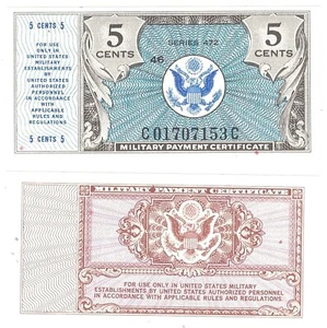 Military Payment Certificate Series 472 5 Cents Korea Era 1948-51 Unc #153 - Picture 1 of 1