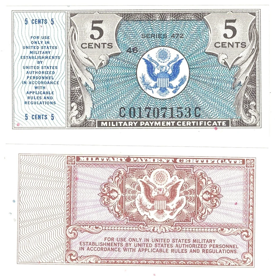 Military Payment Certificate Series 472 5 Cents Korea Era 1948-51 Unc #153 - Image 1 of 1