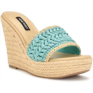 Nine West Turquoise Woven Espadrille Wedge Sandals Summer Platform Slides Sz 7.5 - Picture 1 of 5