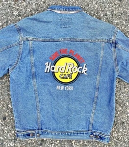 Vintage Hard Rock Cafe Save the Planet 90s Blue Denim Trucker Jean Jacket Size S - Picture 1 of 8