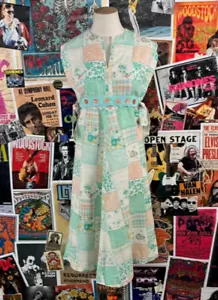 Vestido Delantal Vintage Años 70 Pastel Floral Patchwork Cottagecore P2XS Prairiecore - Imagen 1 de 10