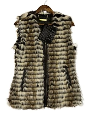 Colete Iman Feminino de Pele Sintética Marrom Tamanho Xs Jaqueta Sem Mangas Estampa Animal - Imagem 1 de 4