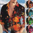 Men's Casual Long Sleeve Butterfly Printed Loose Blouse Button Down Shirts