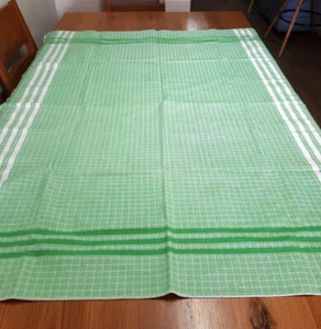 Tovaglia vintage verde e bianca 137 cm x 111 cm lino - Foto 1 di 5