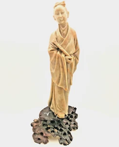 VTG CHINESE REPUBLIC PERIOD CARVED SOAPSTONE KWAN YIN STATUE 10.4" c1930-1935 vg - Picture 1 of 11