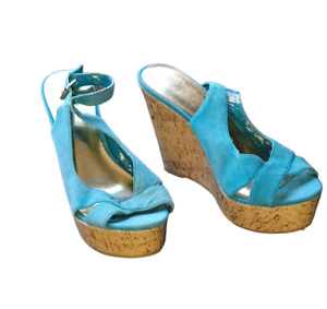 Mossimo Turquoise Platform Wedge Heel Womens Shoe Size 8.5 Buckle Strap Open Toe