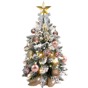 Mini Christmas Tree Xmas Decorations for Table Top Home Office w/ Flocked Snow - Picture 1 of 7