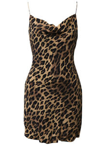 Alice + Olivia Harmony Drapey Slip Dress in Spotted Leopard Dark Tan size 6