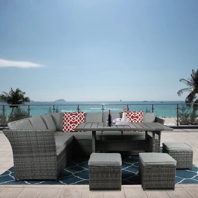 Juego de muebles de patio de 7 piezas de ratán sofá seccional exterior juego de conversación Foto 1 de 2