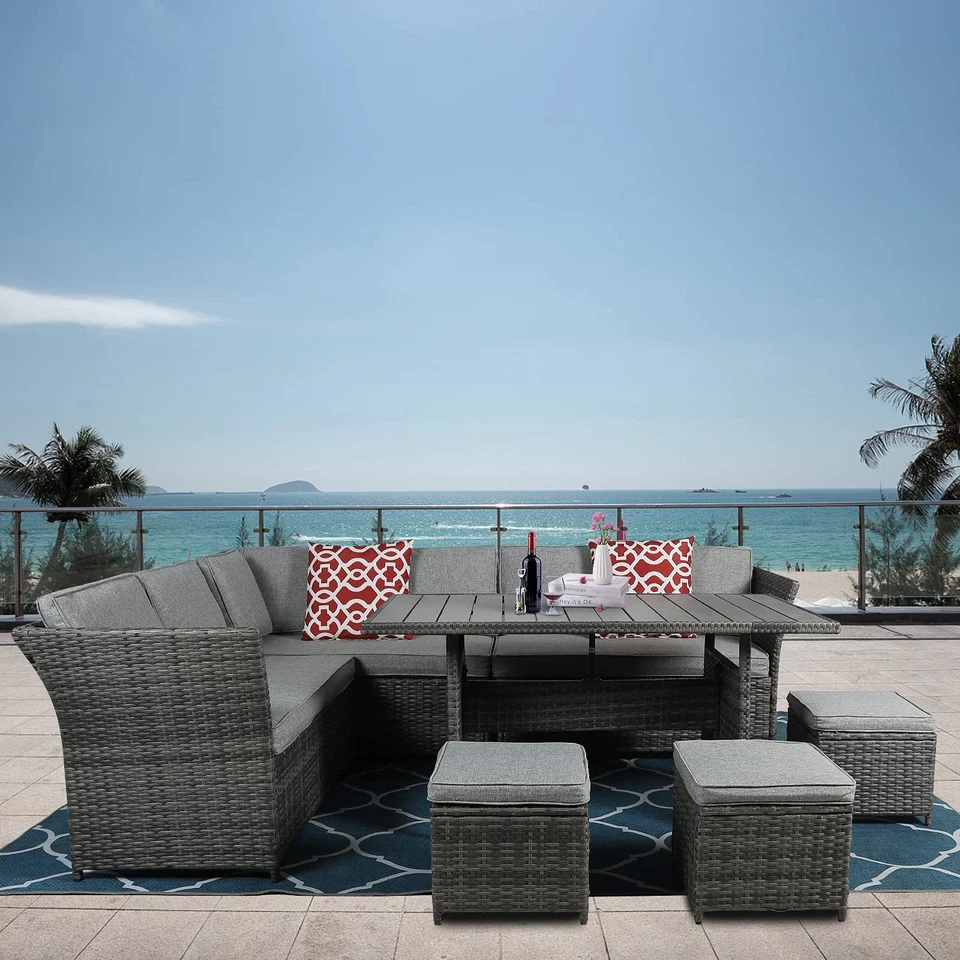 Juego de muebles de patio de 7 piezas de ratán sofá seccional exterior juego de conversación Foto 1 de 2