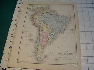 Vintage Original 1866 Mitchell Map: SOUTH AMERICA map # 24 aprox 10 X 12"