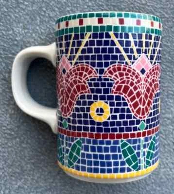 Dansk РЕДКАЯ подпись мозаика столовая посуда синий и белый тюльпан плитка кружки, набор из 2 - Изображение 1 из 4