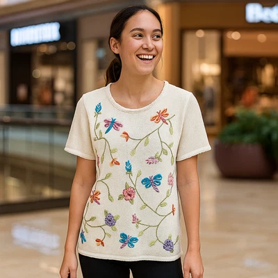 Салон студии на Haband свитер большой стрекоза цветы цветочный вышитый повседневный - Изображение 1 из 4