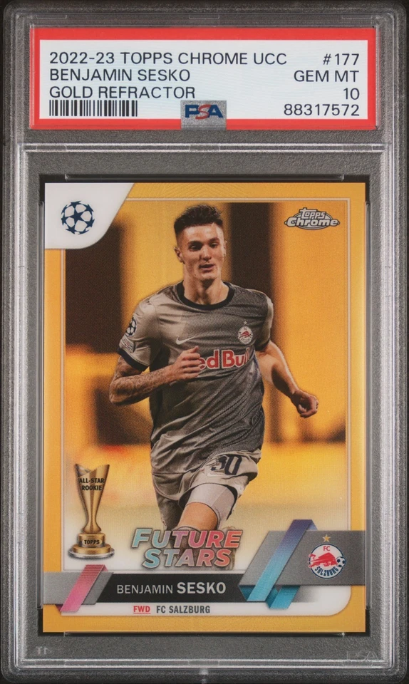 🔥 2022-23 TOPPS CHROME UCC BENJAMIN SESKO #177 GOLD REFRACTOR /50 PSA 10 🔥 - Image 1 of 2