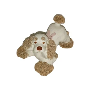 Markiert Japan Vintage Spaghetti Haar Cocker Spaniel Figur mit rosa Schleife 4,25" - Bild 1 von 16