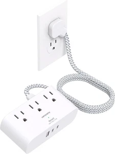 Tira de alimentación de enchufe plano 6 pies, extensión ultra delgada HANYCONY 6 blanca  - Imagen 1 de 7