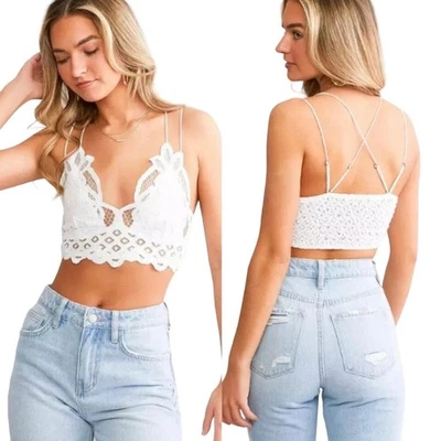 Bralette de encaje Free People para mujer XS negro entrecruzado espalda boho femenino delicado Foto 1 de 4