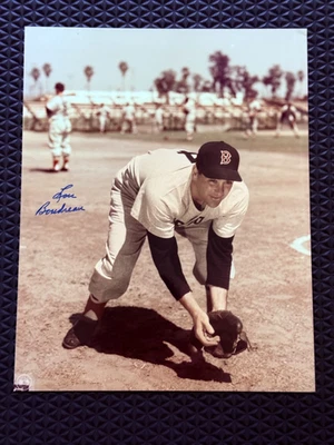 Lou Boudreau Signed Autograph 8x10 Photo Red Sox Fielding JSA - Image 1 of 3
