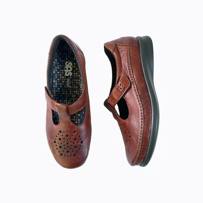 Mocasín con correa en T Mary Jane de cuero sauce SAS 8W nogal sin cordones cómodo hecho en EE. UU. Foto 1 de 4