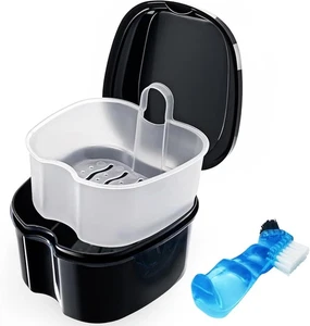 Prothesenkoffer Zahnersatz Badebecher mit Bürste Zahnersatzbehälter Becher zum Einweichen De - Bild 1 von 8
