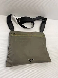Aa10 Prada Nylon Shoulder Bag Crossbody Khaki X Black Leather - Picture 1 of 10
