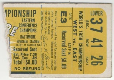 Baltimore Colts vs New York Giants 1959 Esbozo de boleto de juego de campeonato NFL 27/12 Foto 1 de 2