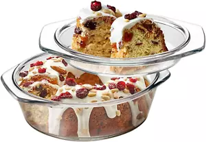 Small round Glass Casserole Dish with Lid, 1 L Mini Glass Bowl with Glass Lid, M - Picture 1 of 8