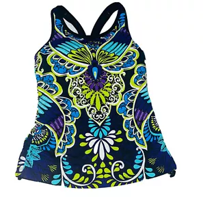 Athleta Tankini Swim Top Womens XXS Multicolor Geometric Racer Back Cinch Side - Picture 1 of 7