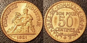 France - III Republic - 50 Cents Chambre De Commerce 1921 Extremely fine! .191/3 - Picture 1 of 1