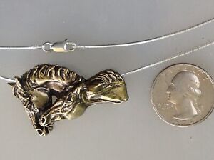Nuzzling Horses charm, pendant and chain, brass  pewter  Forge Hill Sculpture