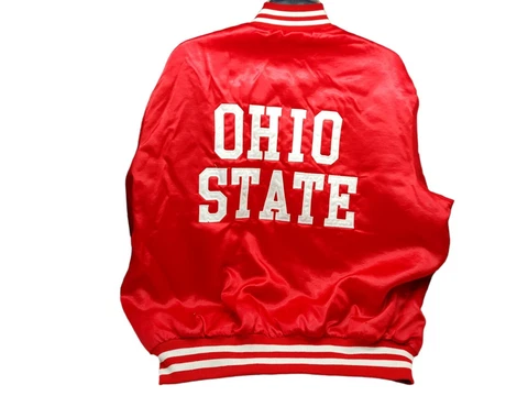 Vintage 90s Swingster Ohio State Football Satin Jacket Size Large Red white READ Cover
