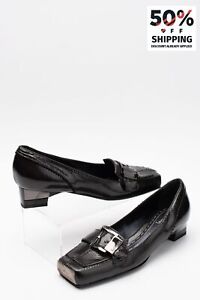 RRP€413 BALDININI Leather Loafer Shoes US6 UK3 EU36 Black Logo Made in Italy