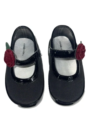 Stride Rite Prewalker Lil Monique Black Dress Shoe Burgundy Flower Baby Size 3M - Image 1 of 4