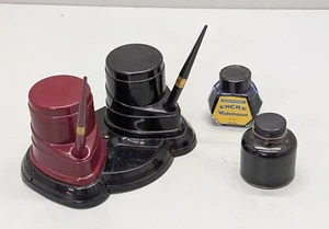 Morriset Banker's Dual Inkwell w Pens and ink c1940 Made in USA - Picture 1 of 13