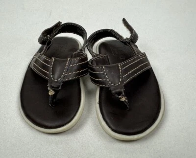Baby Gap  Boy's Sandals Ankle Strap Flip Flops Leather 5 6 5T 6T Brown Sable - Image 1 of 4
