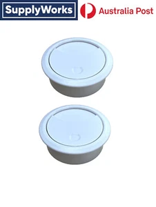 2 Pack - White 60mm Wire Cable Ducts Desk Grommets with Swivel Closer - Picture 1 of 4