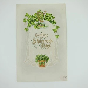 Postal del Día de San Patricio tréboles verdes tréboles oro en relieve antiguo 1915 - Imagen 1 de 12