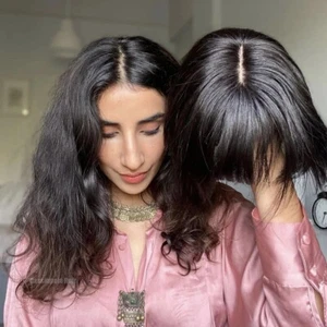 8""x8"" Jüdischer Topper Echthaar Seide Top koscher Sheitel Perücke Haarteil mit Pony - Bild 1 von 8