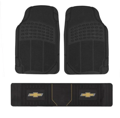 NEW 3PC BLACK ALL WEATHER HEAVY DUTY RUBBER FLOOR MATS AND CHEVY RUNNER MAT - Image 1 of 4