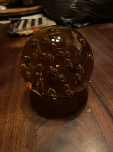 VTG Heavy 4.5" Amber Mutant Hand-Blown Glass Controlled Bubbles Sphere - Picture 1 of 7